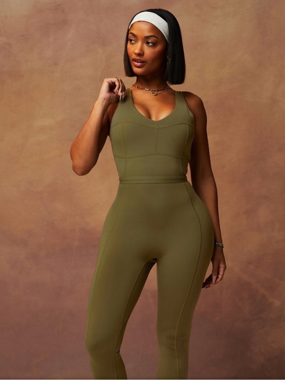 FABLETICS - 365+ Motion Olive Open Back Sculpting Jumpsuit Size XL